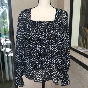 NWOT Black Polka Dot Ruffle Blouse